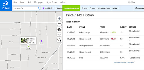 Zillow検索画面